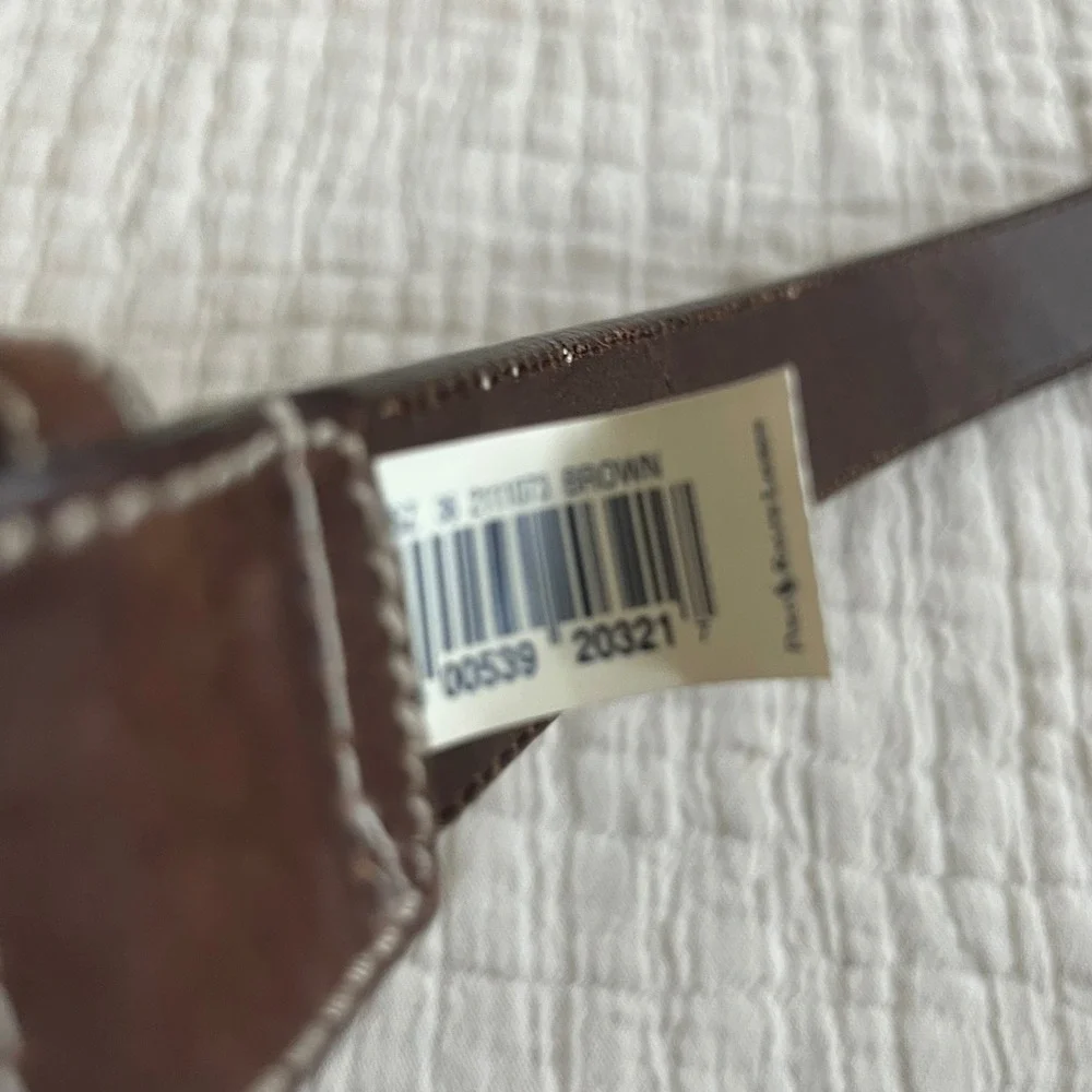 NWT Polo Ralph Lauren Men Brown Leather Belt 36 Brass Buckle